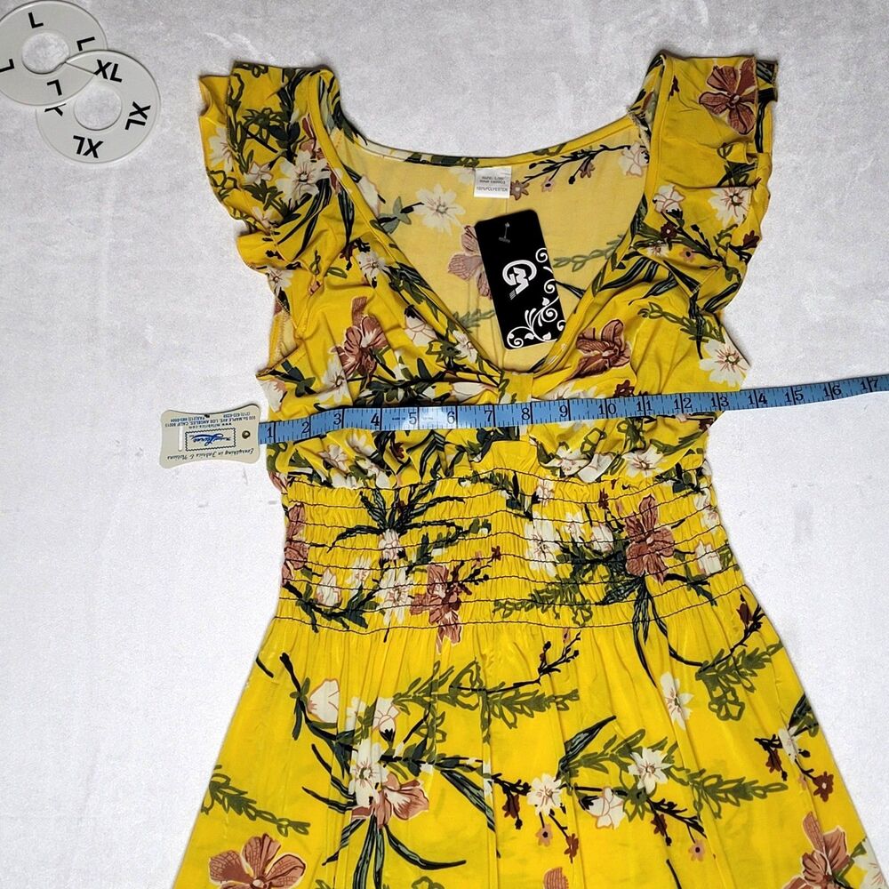 GM Yellow Tropical Floral Smocked Flutter Sleeve Dress L/XL NWT - Picture 6 of 8
